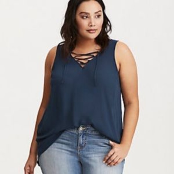 torrid Tops - Torrid navy georgette tie front tank